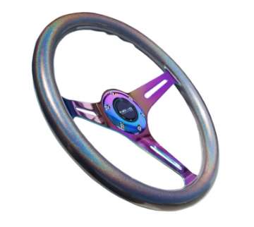 Picture of NRG Classic Wood Grain Steering Wheel 350mm Chameleon-Pearlescent Paint Grip w-Neochrome 3-Spoke