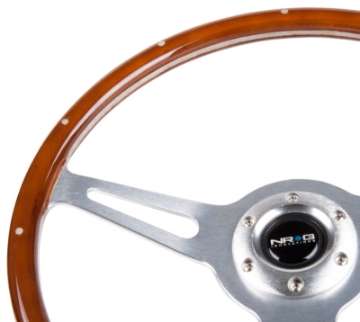 Picture of NRG Classic Wood Grain Steering Wheel 365mm Wood w-Metal Inserts & Brushed Alum- 3-Spoke Center