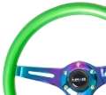 Picture of NRG Classic Wood Grain Steering Wheel 350mm Green Pearl-Flake Paint w-Neochrome 3-Spoke Center