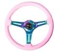 Picture of NRG Classic Wood Grain Steering Wheel 350mm Solid Pink Painted Grip w-Neochrome 3-Spoke Center