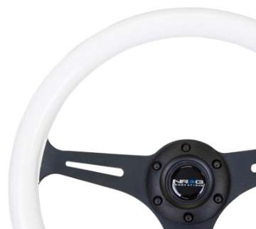 Picture of NRG Classic Wood Grain Steering Wheel 350mm Glow-In-The-Dark Blue Grip w-Black 3-Spoke Center