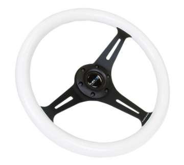 Picture of NRG Classic Wood Grain Steering Wheel 350mm Glow-In-The-Dark Blue Grip w-Black 3-Spoke Center