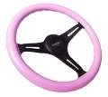 Picture of NRG Classic Wood Grain Steering Wheel 350mm Solid Pink Painted Grip w-Black 3-Spoke Center