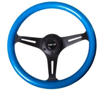 Picture of NRG Classic Wood Grain Steering Wheel 350mm Blue Pearl-Flake Paint w-Black 3-Spoke Center