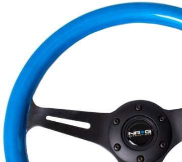 Picture of NRG Classic Wood Grain Steering Wheel 350mm Blue Pearl-Flake Paint w-Black 3-Spoke Center