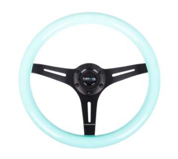 Picture of NRG Classic Wood Grain Steering Wheel 350mm Minty Fresh Color Grip w-Black 3-Spoke Center