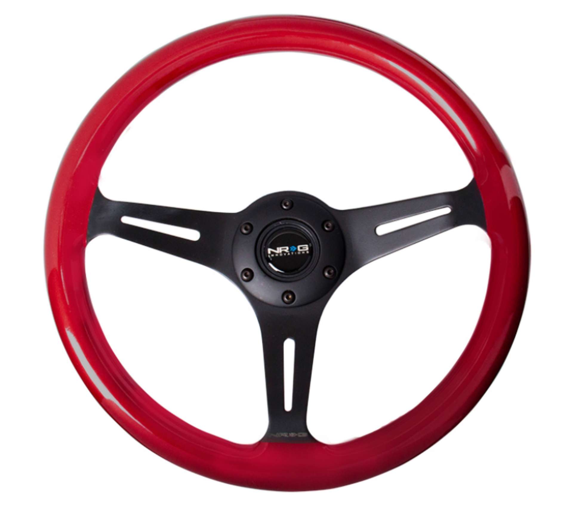 Picture of NRG Classic Wood Grain Steering Wheel 350mm Red Pearl-Flake Paint w-Black 3-Spoke Center