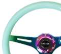 Picture of NRG Classic Wood Grain Steering Wheel 350mm Minty Fresh Color w-Neochrome 3-Spoke Center