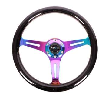 Picture of NRG Classic Wood Grain Steering Wheel 350mm Black Paint Grip w-Neochrome 3-Spoke Center