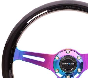 Picture of NRG Classic Wood Grain Steering Wheel 350mm Black Paint Grip w-Neochrome 3-Spoke Center