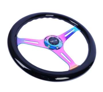 Picture of NRG Classic Wood Grain Steering Wheel 350mm Black Paint Grip w-Neochrome 3-Spoke Center