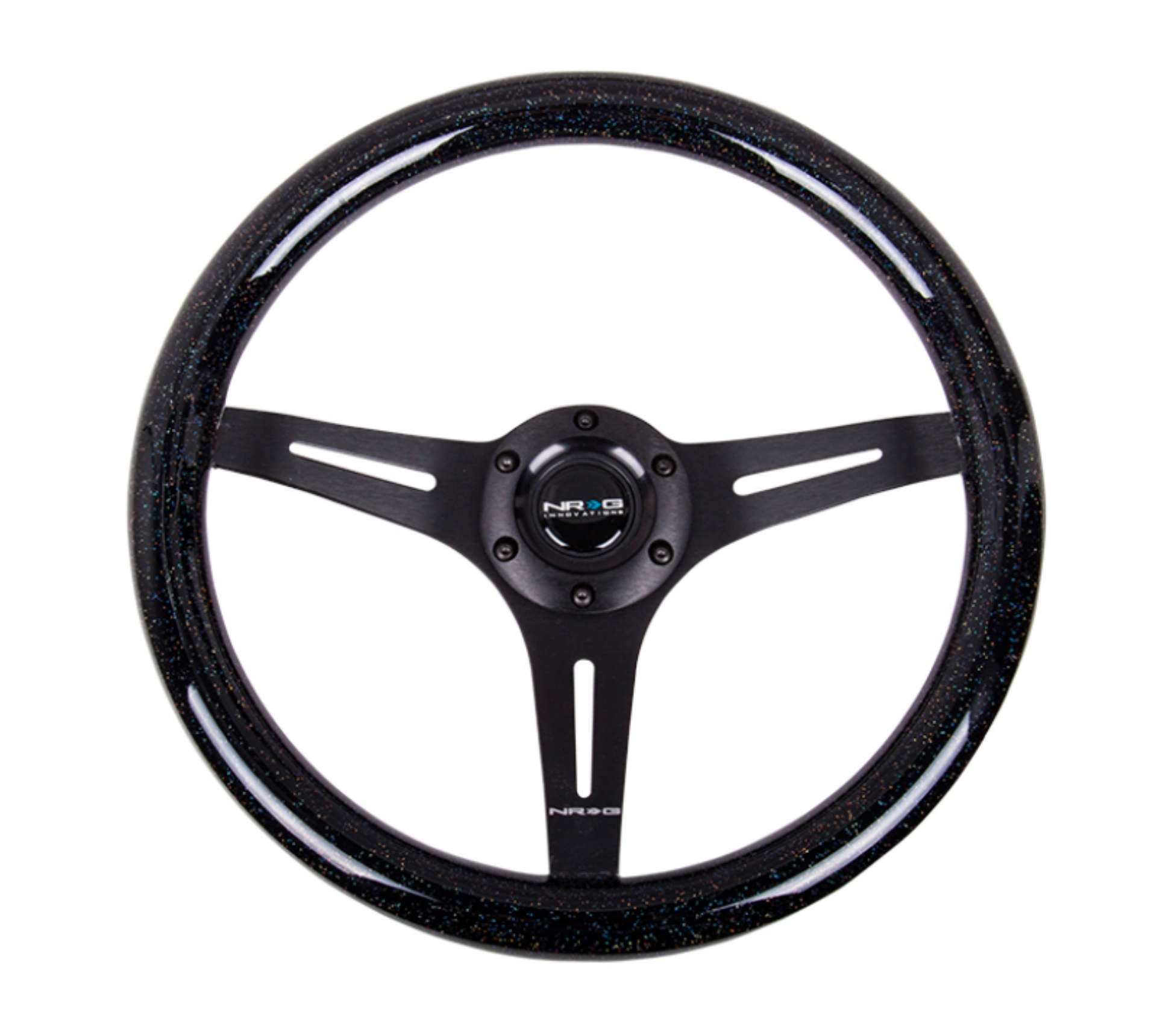 Picture of NRG Classic Wood Grain Steering Wheel 350mm Black Sparkled Grip w-Black 3-Spoke Center