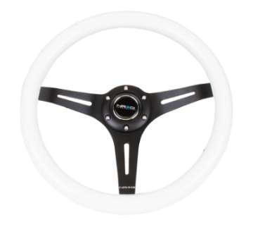 Picture of NRG Classic Wood Grain Steering Wheel 350mm White Paint Grip w-Black 3-Spoke Center