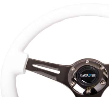 Picture of NRG Classic Wood Grain Steering Wheel 350mm White Paint Grip w-Black 3-Spoke Center