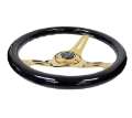 Picture of NRG Classic Wood Grain Steering Wheel 350mm Black Grip w-Chrome Gold 3-Spoke Center