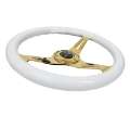 Picture of NRG Classic Wood Grain Steering Wheel 350mm White Grip w-Chrome Gold 3-Spoke Center