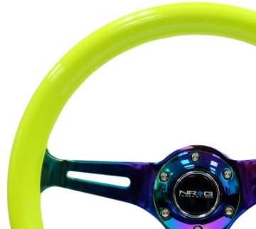 Picture of NRG Classic Wood Grain Steering Wheel 350mm Neon Yellow Color w-Neochrome Spokes