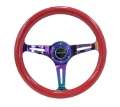 Picture of NRG Classic Wood Grain Steering Wheel 350mm Red Grip w-Neochrome 3-Spoke Center