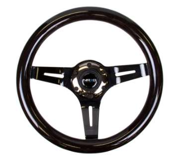 Picture of NRG Classic Wood Grain Steering Wheel 310mm Black w-Black Chrome 3-Spoke Center