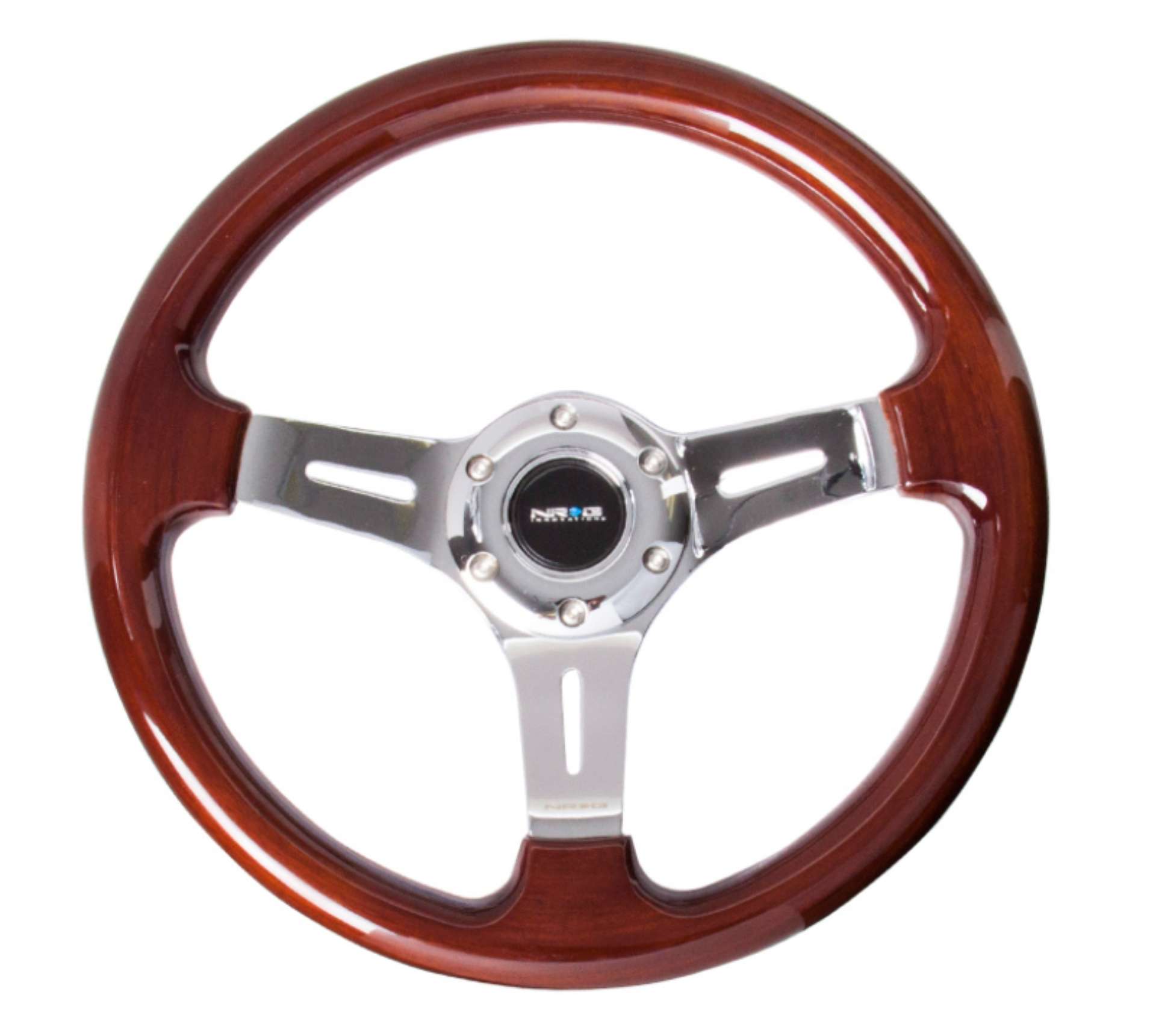 Picture of NRG Classic Wood Grain Steering Wheel 330mm Wood Grain w-Chrome 3-Spoke Center