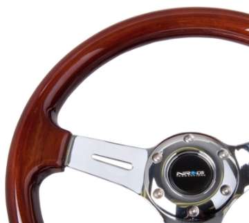 Picture of NRG Classic Wood Grain Steering Wheel 330mm Wood Grain w-Chrome 3-Spoke Center