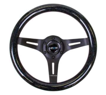 Picture of NRG Classic Wood Grain Steering Wheel 310mm Black Sparkle w-Blk 3-Spoke Center