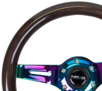 Picture of NRG Classic Wood Grain Steering Wheel 310mm Black w-Neochrome 3-Spoke Center