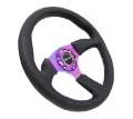 Picture of NRG Reinforced Steering Wheel 350mm - 2-5in- Deep Leather Race Comfort Grip w-4mm Neochrome Spokes