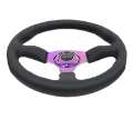 Picture of NRG Reinforced Steering Wheel 350mm - 2-5in- Deep Leather Race Comfort Grip w-4mm Neochrome Spokes