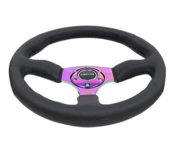 Picture of NRG Reinforced Steering Wheel 350mm - 2-5in- Deep Leather Race Comfort Grip w-4mm Neochrome Spokes