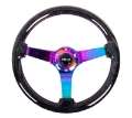 Picture of NRG Reinforced Steering Wheel 350mm - 3in- Deep Classic Blk Sparkle w-4mm Neochrome 3-Spoke Center