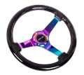 Picture of NRG Reinforced Steering Wheel 350mm - 3in- Deep Classic Blk Sparkle w-4mm Neochrome 3-Spoke Center