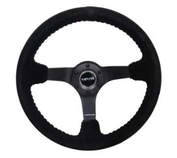 Picture of NRG Reinforced Steering Wheel 350mm - 3in- Deep Blk Suede-Blk Bball Stitch w-5mm Matte Black Spoke