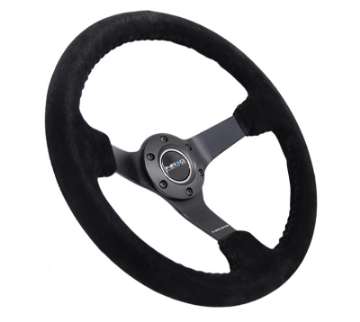 Picture of NRG Reinforced Steering Wheel 350mm - 3in- Deep Blk Suede-Blk Bball Stitch w-5mm Matte Black Spoke