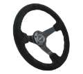 Picture of NRG Reinforced Steering Wheel 350mm - 3in- Deep Blk Suede-Blue BBall Stitch w-5mm Matte Blk Spokes