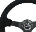 Picture of NRG Reinforced Steering Wheel 350mm - 3in- Deep Blk Suede-Blue BBall Stitch w-5mm Matte Blk Spokes