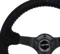 Picture of NRG Reinforced Steering Wheel 350mm - 3in- Deep Blk Suede-Silver BBall Stitch w-5mm Mt- Blk Spokes