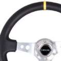 Picture of NRG Reinforced Steering Wheel 350mm - 3in- Deep Blk Leather w-Circle Cut Spokes & Single Yellow CM