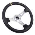 Picture of NRG Reinforced Steering Wheel 350mm - 3in- Deep Blk Leather w-Circle Cut Spokes & Single Yellow CM