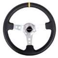 Picture of NRG Reinforced Steering Wheel 350mm - 3in- Deep Blk Leather w-Circle Cut Spokes & Single Yellow CM