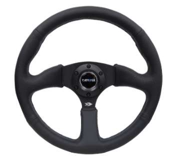 Picture of NRG Reinforced Steering Wheel 350mm - 2-5in- Deep Blk Leather Comfort Grip w-5mm Matte Blk Spokes