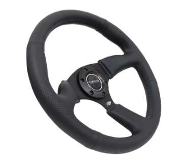 Picture of NRG Reinforced Steering Wheel 350mm - 2-5in- Deep Blk Leather Comfort Grip w-5mm Matte Blk Spokes