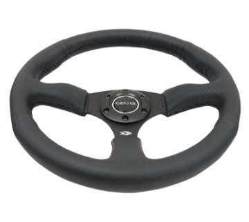 Picture of NRG Reinforced Steering Wheel 350mm - 2-5in- Deep Blk Leather Comfort Grip w-5mm Matte Blk Spokes