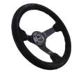 Picture of NRG Reinforced Steering Wheel 350mm - 3in- Deep Blk Suede-Red BBall Stitch w-5mm Matte Blk Spokes