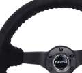 Picture of NRG Reinforced Steering Wheel 350mm - 3in- Deep Blk Suede-Red BBall Stitch w-5mm Matte Blk Spokes