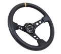 Picture of NRG Reinforced Steering Wheel 350mm - 3in- Deep Blk Leather w-Blk Cutout Spoke-Yellow Center Mark