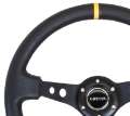 Picture of NRG Reinforced Steering Wheel 350mm - 3in- Deep Blk Leather w-Blk Cutout Spoke-Yellow Center Mark