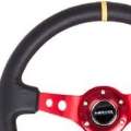 Picture of NRG Reinforced Steering Wheel 350mm - 3in- Deep Blk Leather w-Red Spokes & Sgl Yellow Center Mark