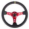 Picture of NRG Reinforced Steering Wheel 350mm - 3in- Deep Blk Leather w-Red Spokes & Sgl Yellow Center Mark