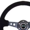 Picture of NRG Reinforced Steering Wheel 350mm - 3in- Deep Blk Suede-Blk Stitch w-Black Circle Cutout Spokes